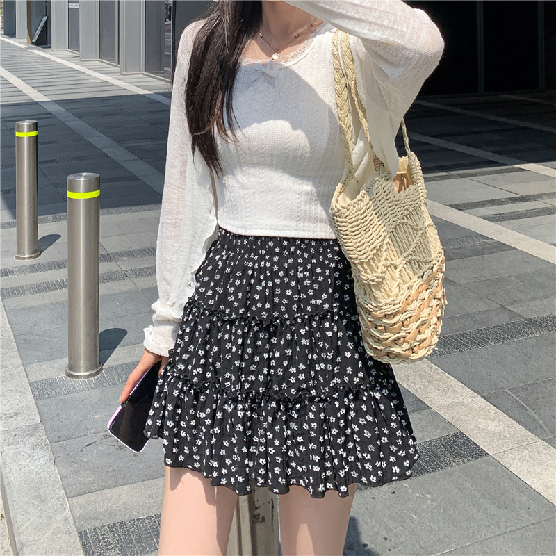 Summer floral short skirt black skirt for women