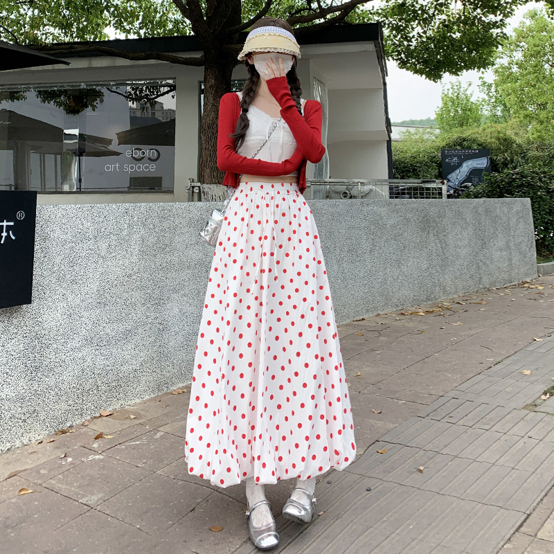 High waist small fellow skirt polka dot long bud skirt