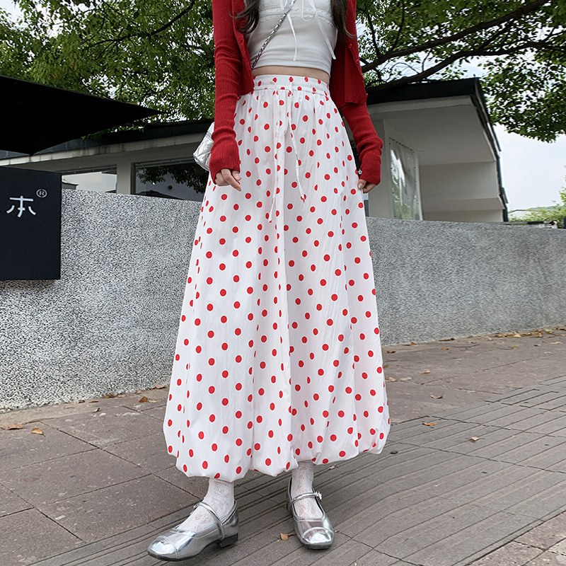 High waist small fellow skirt polka dot long bud skirt