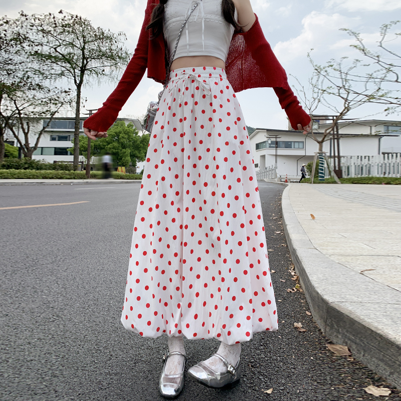High waist small fellow skirt polka dot long bud skirt