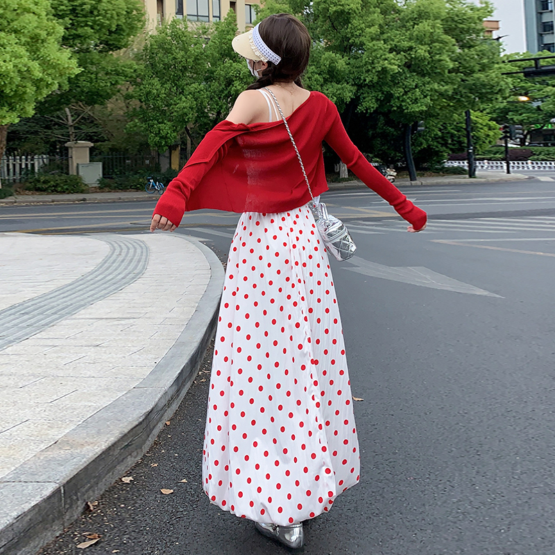 High waist small fellow skirt polka dot long bud skirt