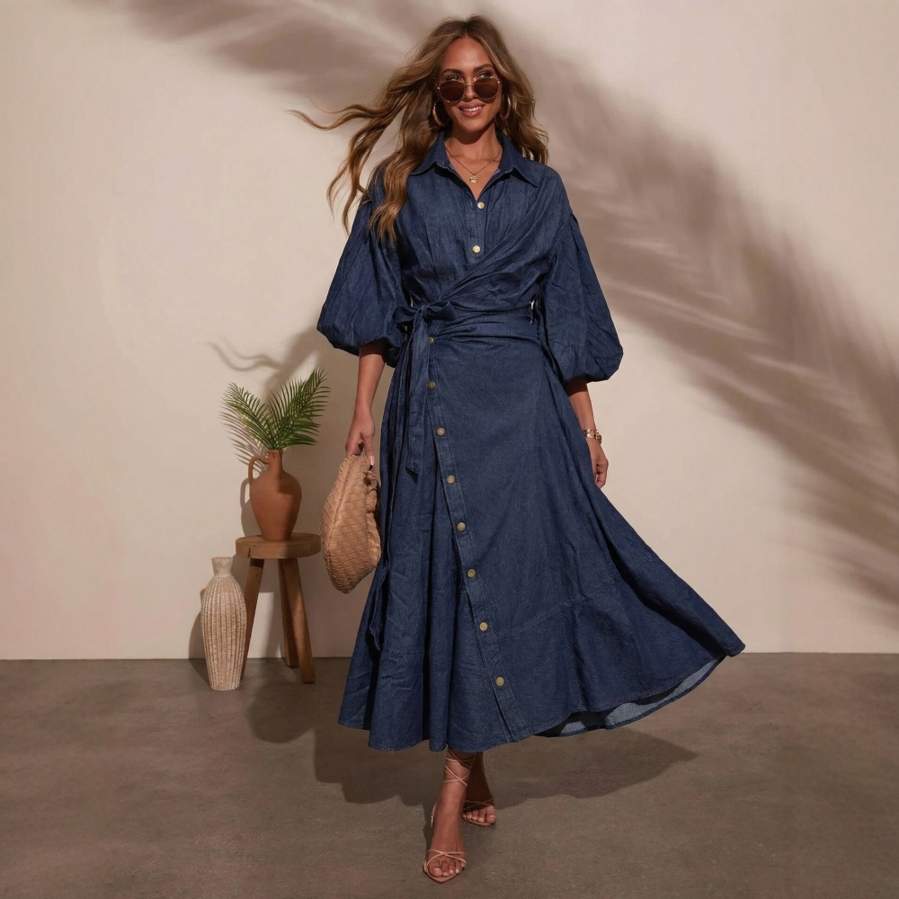 Butterfly decoration spring European style denim dress