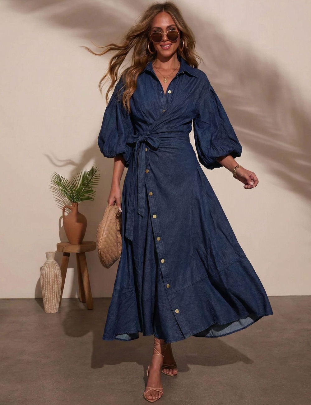 Butterfly decoration spring European style denim dress