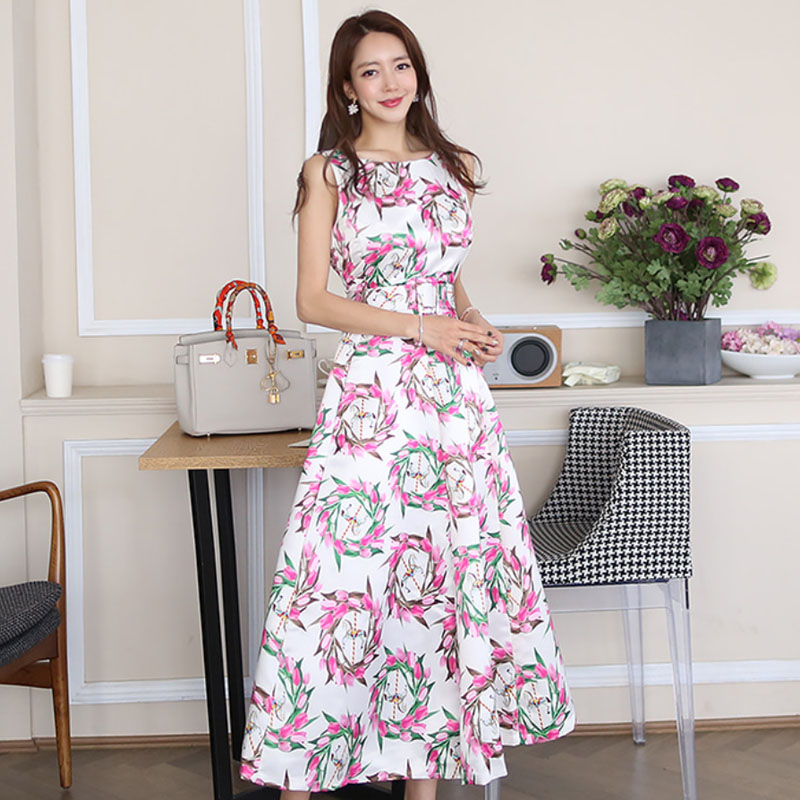 Slim long belt summer sleeveless long dress for women