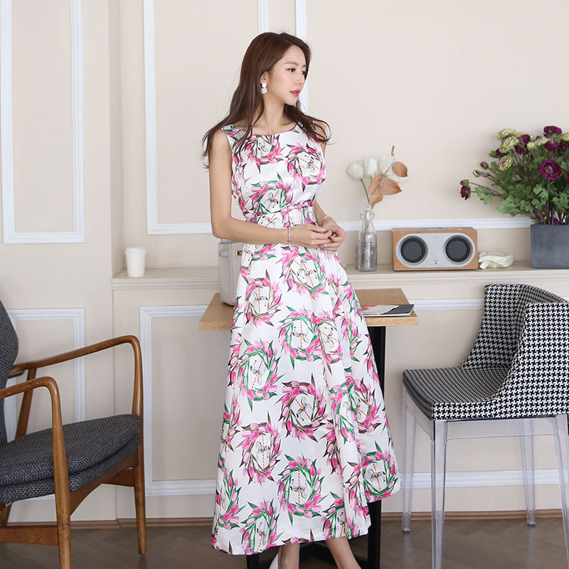 Slim long belt summer sleeveless long dress for women
