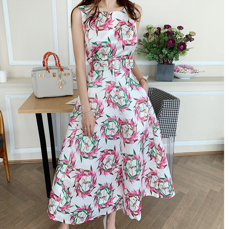 Slim long belt summer sleeveless long dress for women