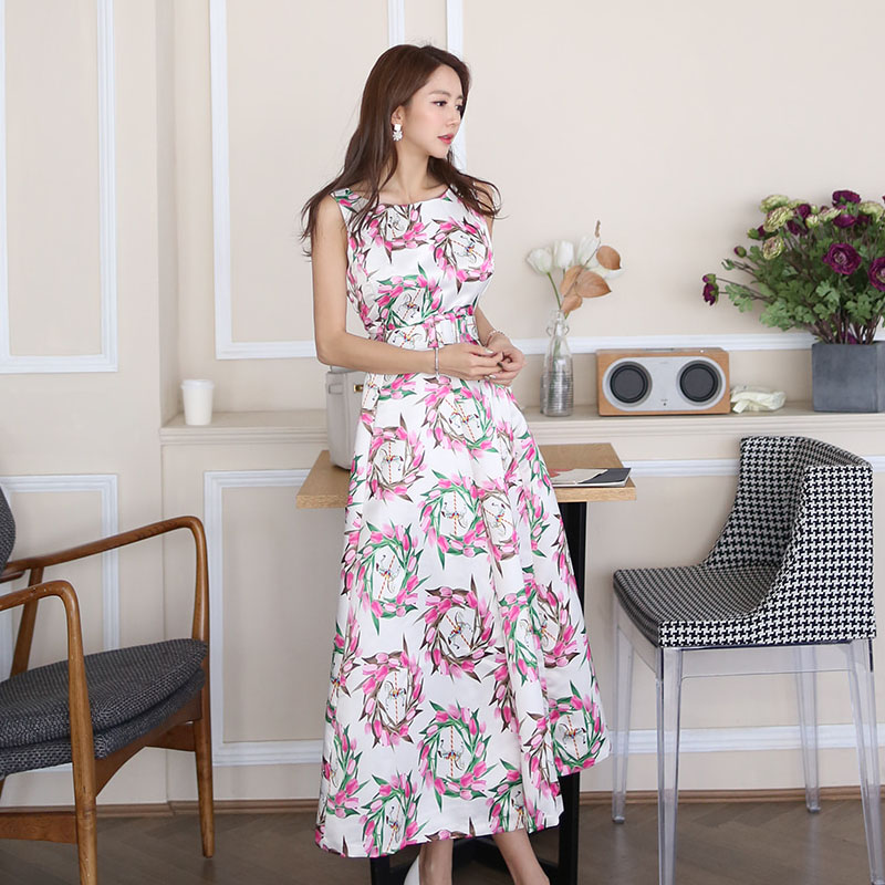 Slim long belt summer sleeveless long dress for women