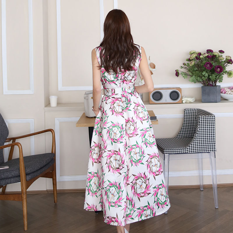 Slim long belt summer sleeveless long dress for women
