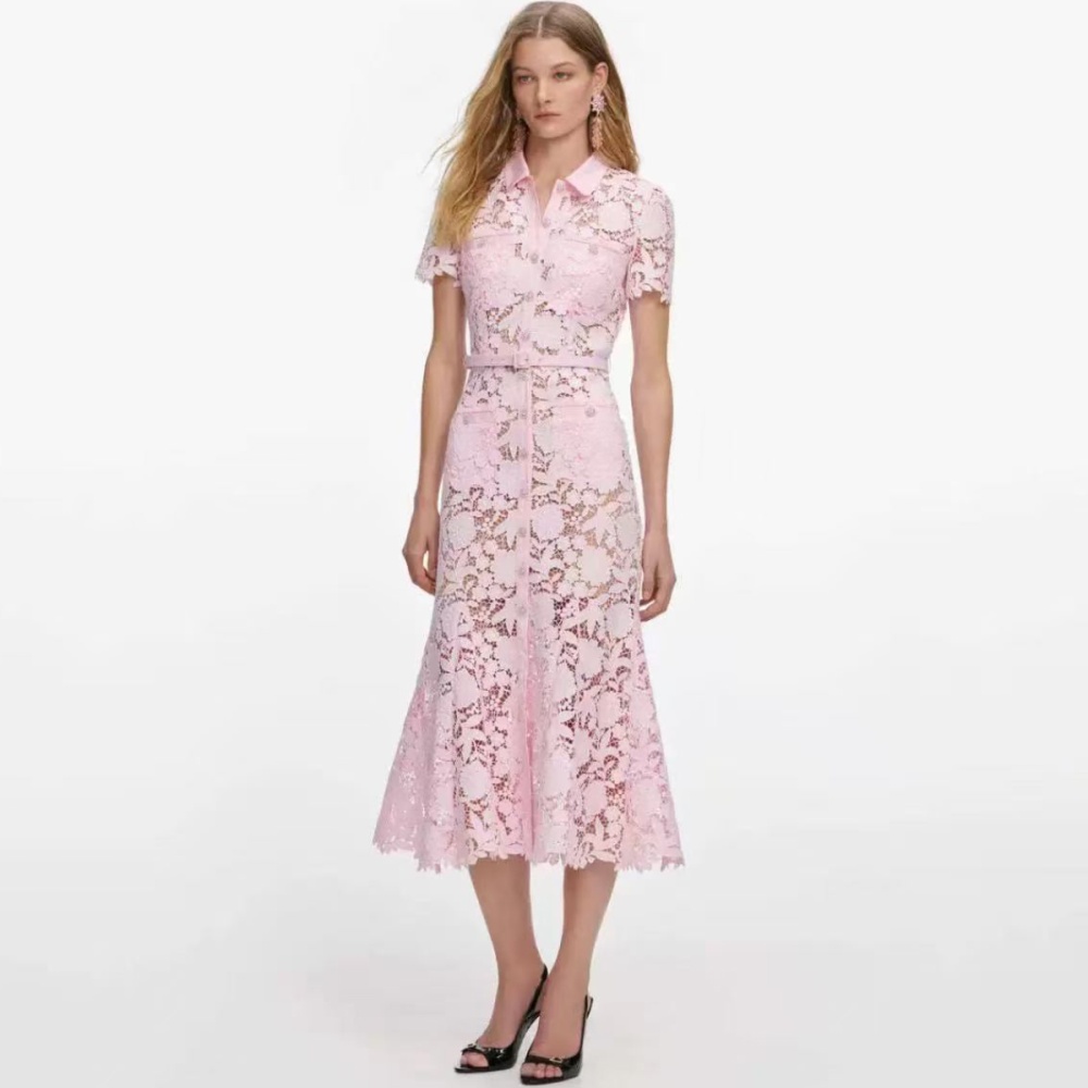 Lace temperament short sleeve lapel mermaid slim dress