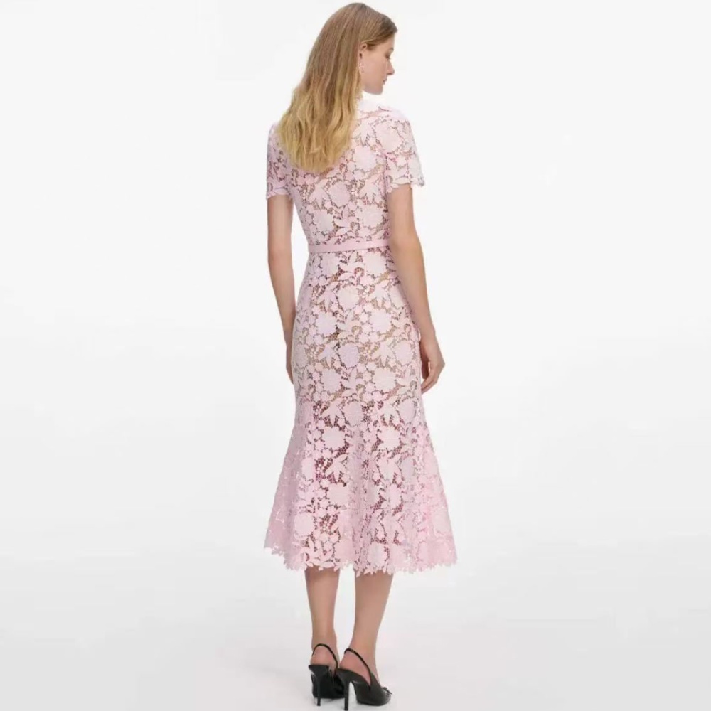 Lace temperament short sleeve lapel mermaid slim dress