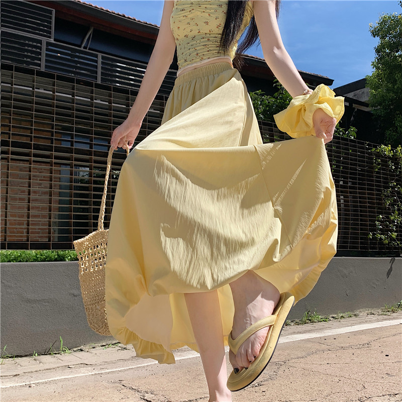 High waist slim large yard long skirt summer pure lantern skirt