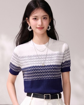 Western style summer knitted T-shirt slim gradient tops