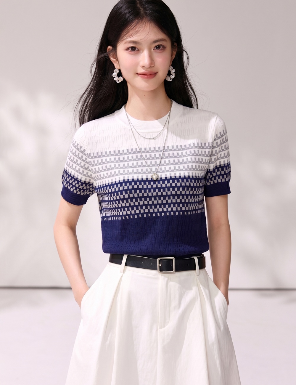 Western style summer knitted T-shirt slim gradient tops