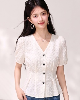 V-neck summer shirt short sleeve chiffon tops