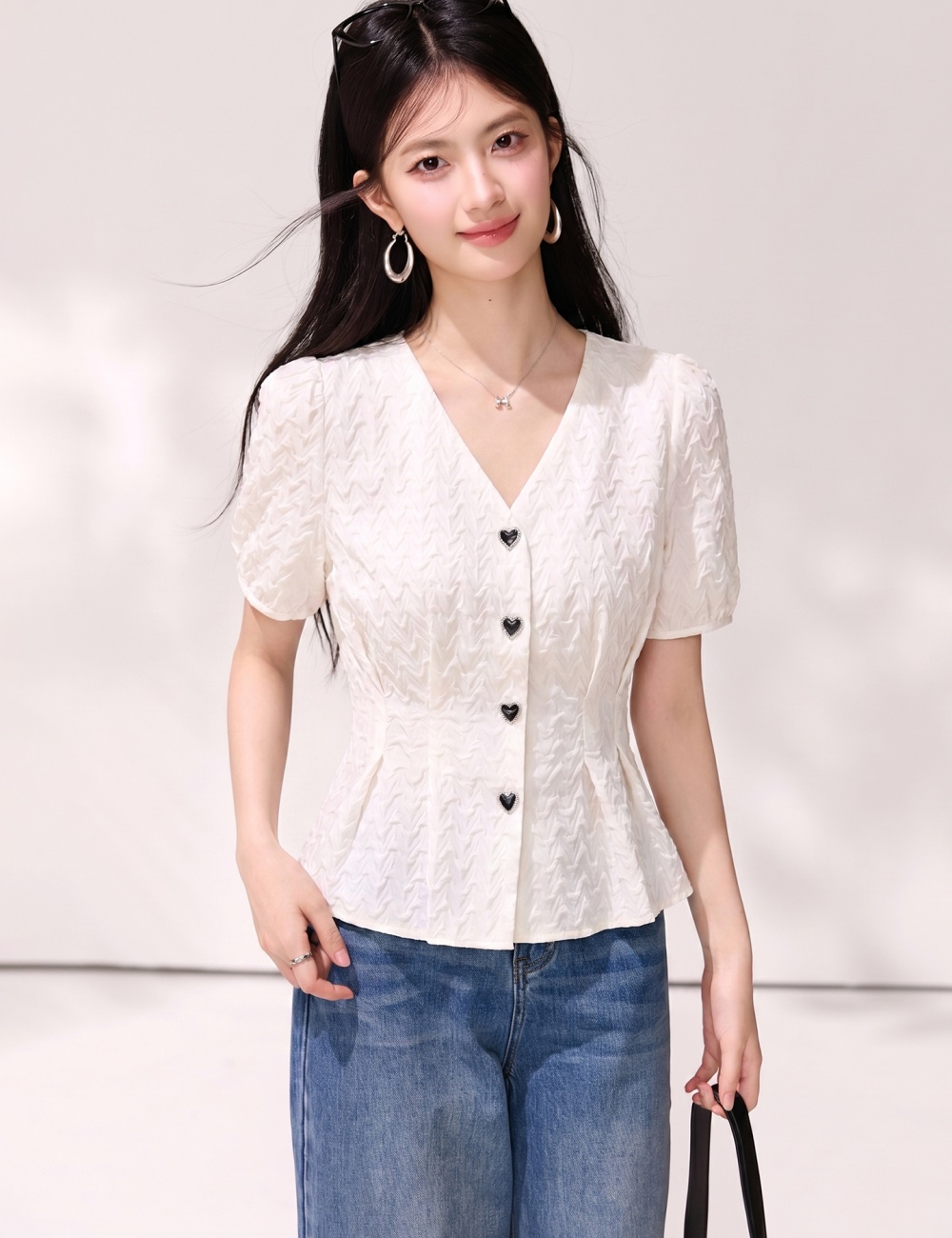 V-neck summer shirt short sleeve chiffon tops
