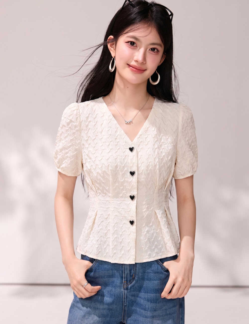 V-neck summer shirt short sleeve chiffon tops