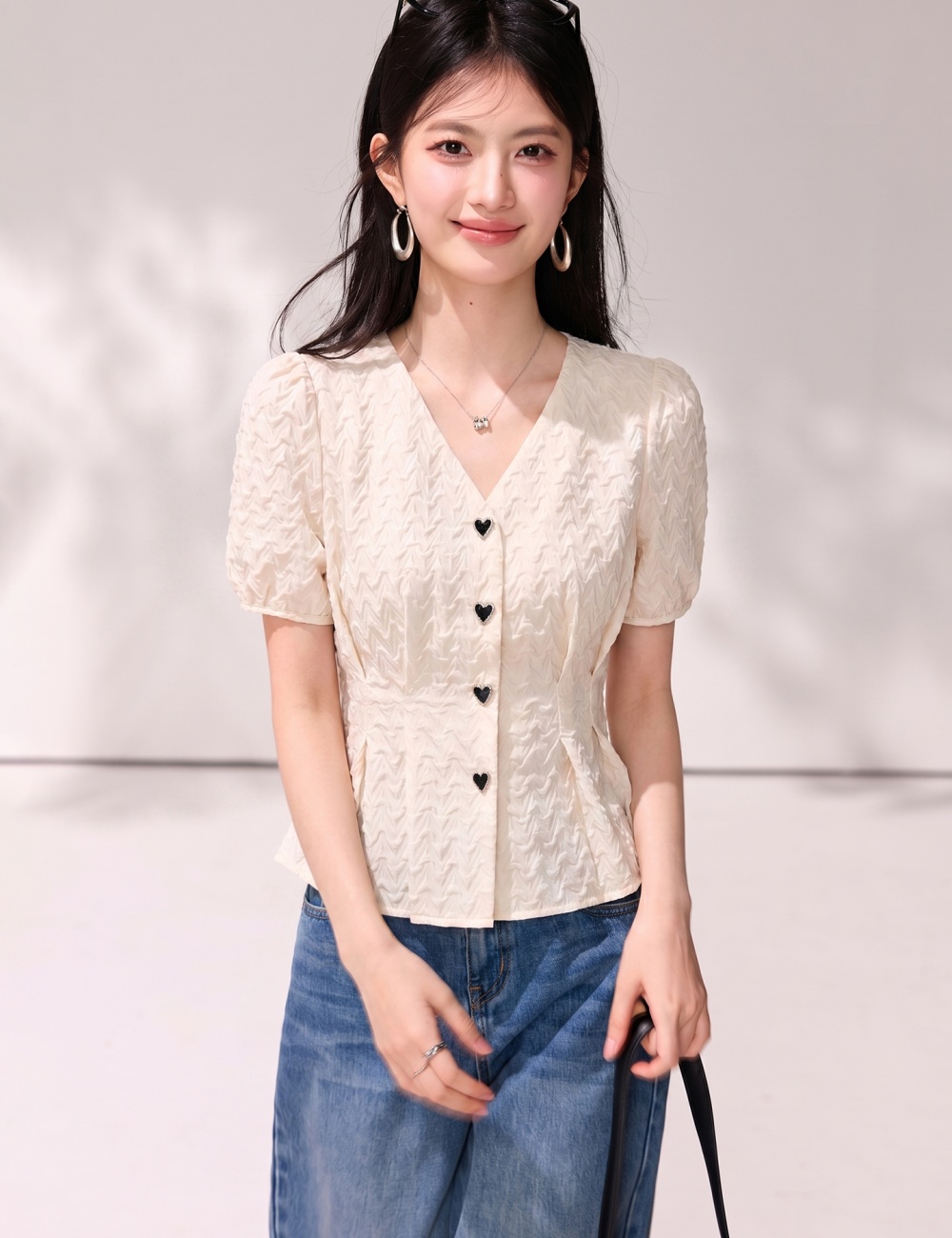 V-neck summer shirt short sleeve chiffon tops