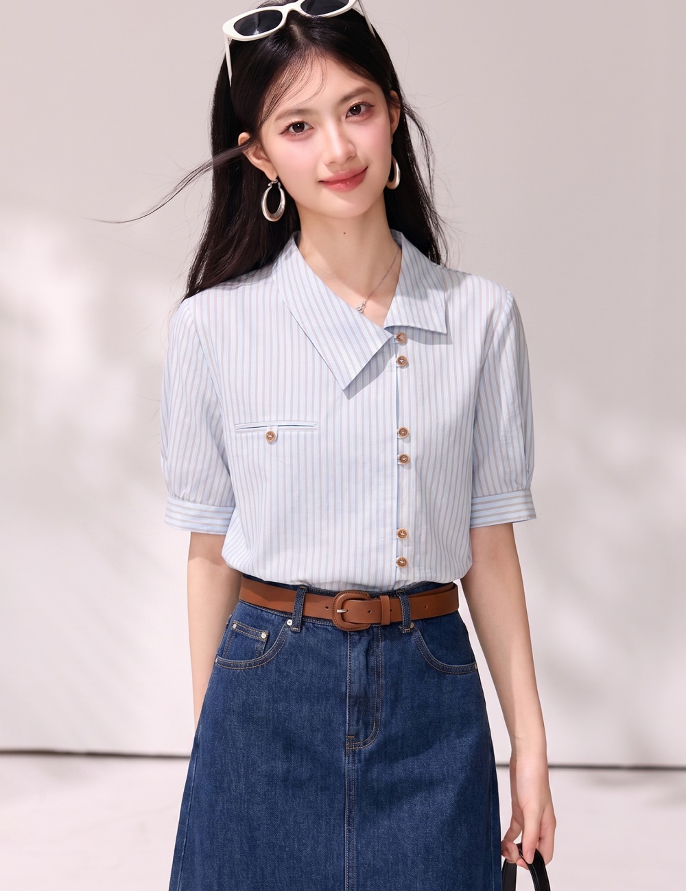 Temperament commuting Korean style stripe summer shirt