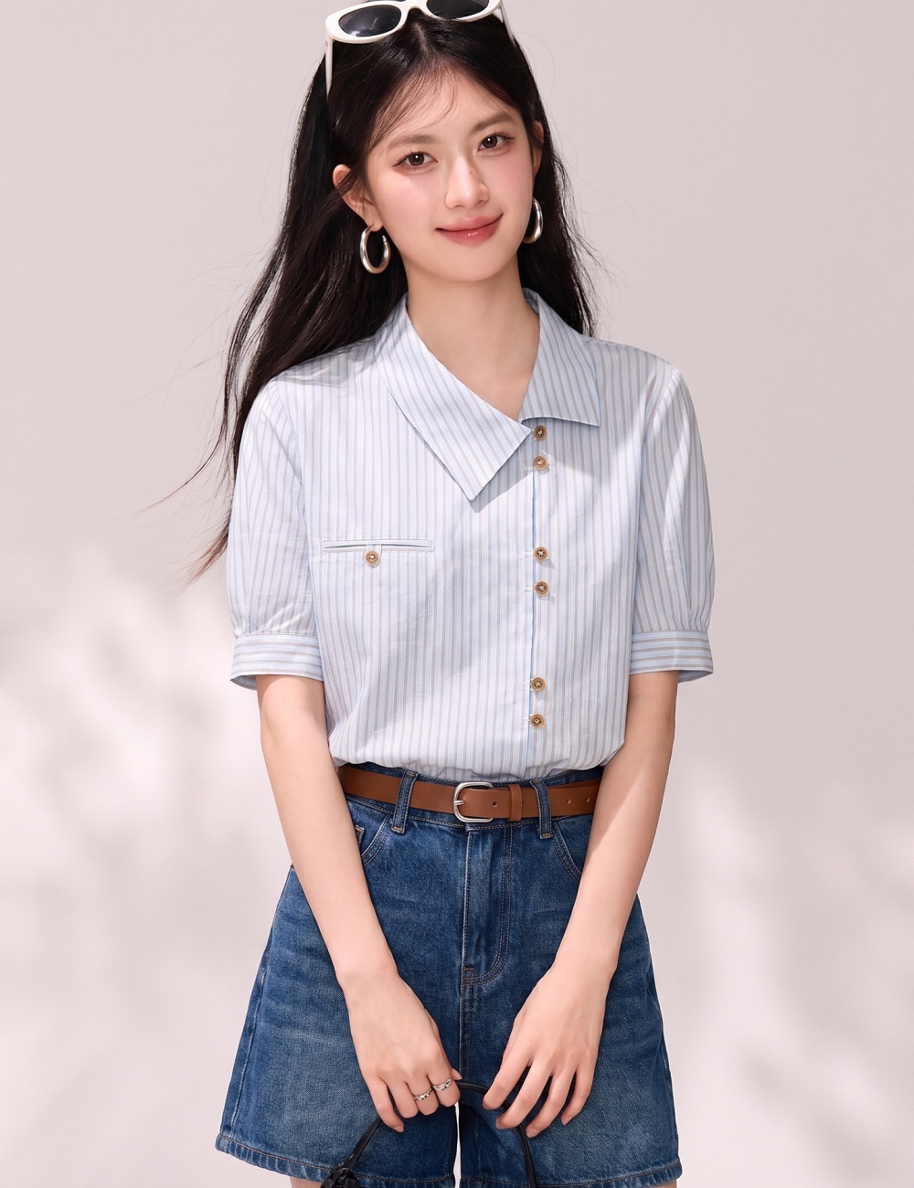 Temperament commuting Korean style stripe summer shirt