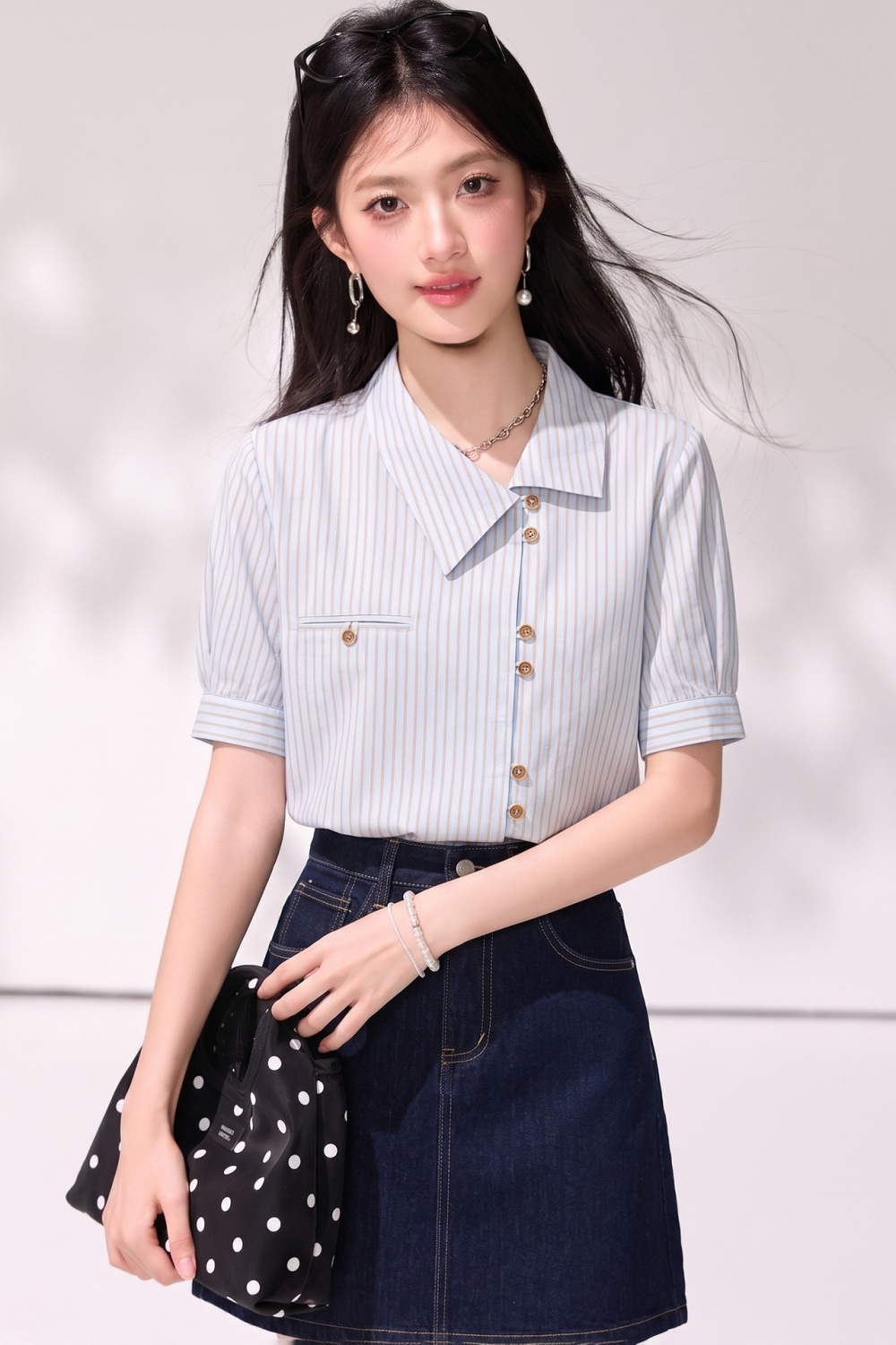 Temperament commuting Korean style stripe summer shirt