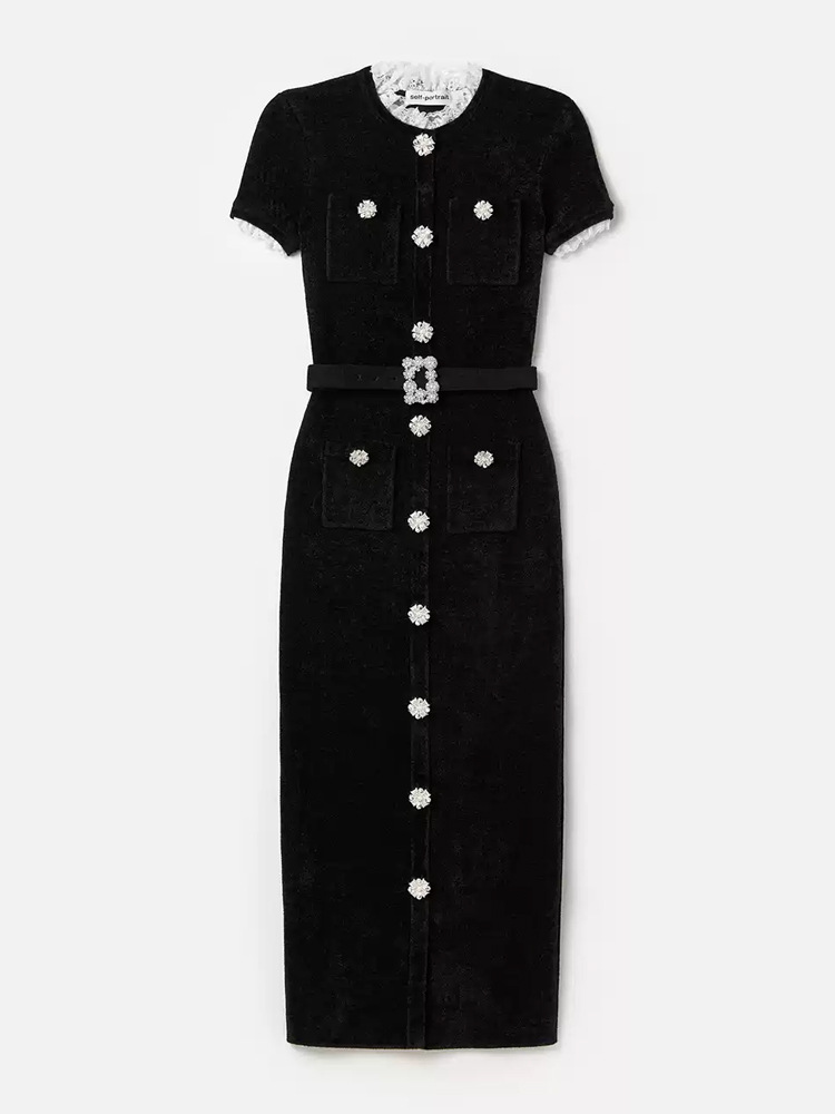 Round neck pinched waist long dress short sleeve dress