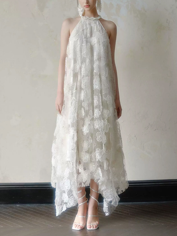 White vacation dress lady summer long dress for women