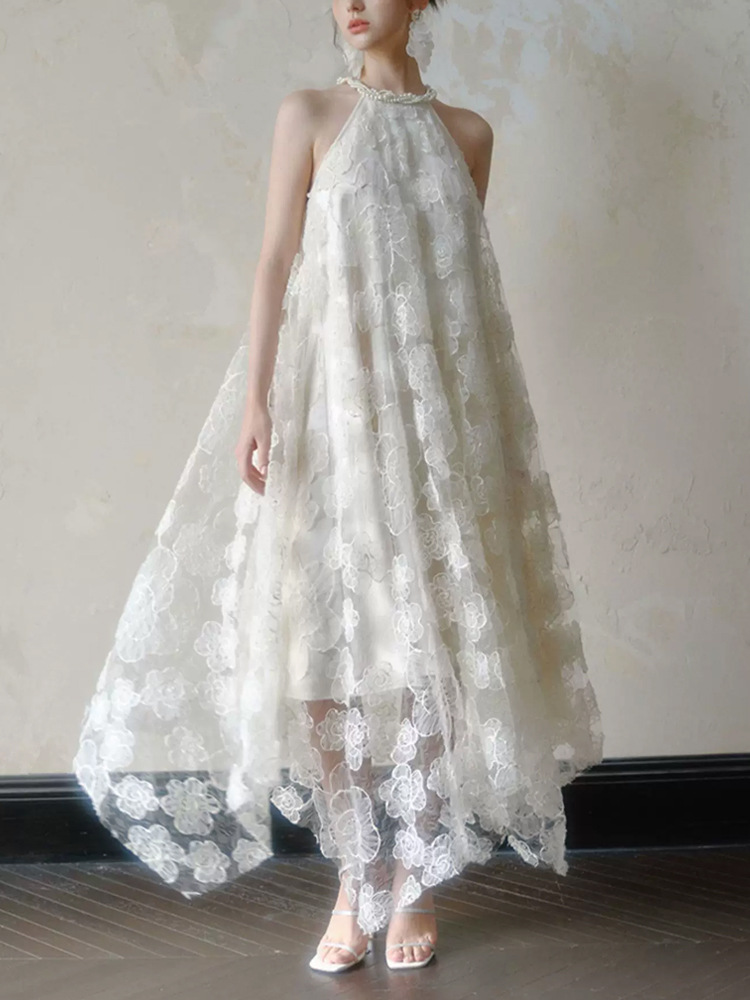 White vacation dress lady summer long dress for women
