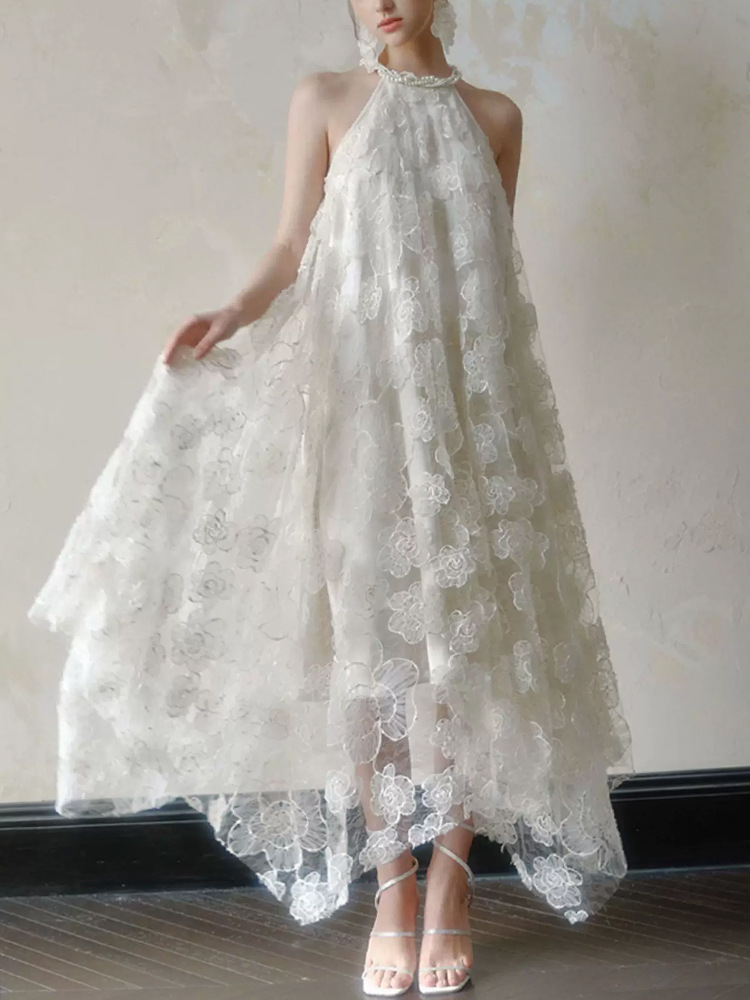 White vacation dress lady summer long dress for women