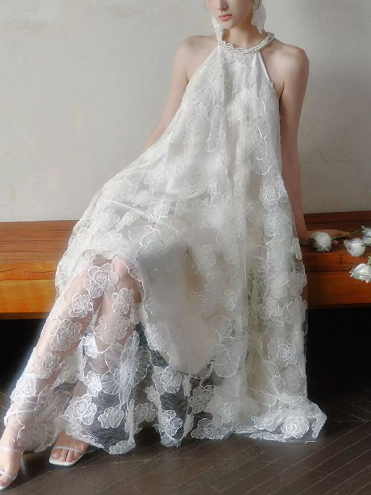 White vacation dress lady summer long dress for women