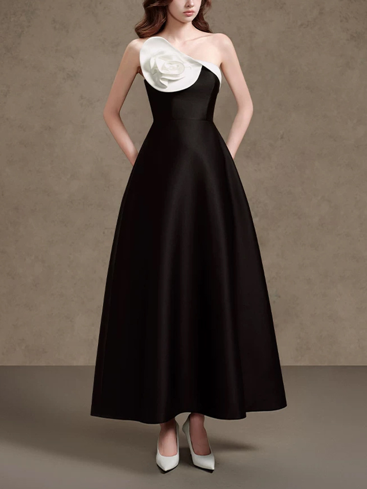 Slim flowers wrapped chest Hepburn style elegant dress