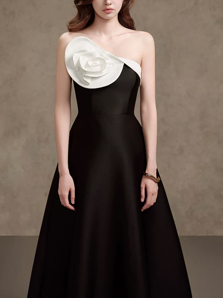 Slim flowers wrapped chest Hepburn style elegant dress