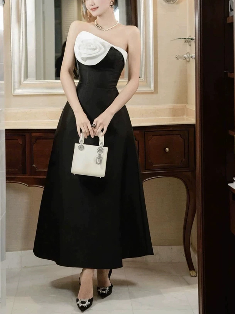 Slim flowers wrapped chest Hepburn style elegant dress