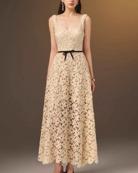 Apricot elegant dress halter sling long dress for women