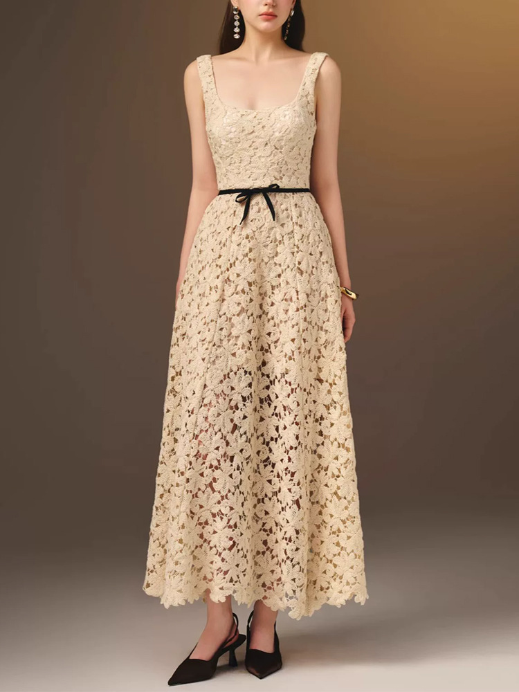 Apricot elegant dress halter sling long dress for women