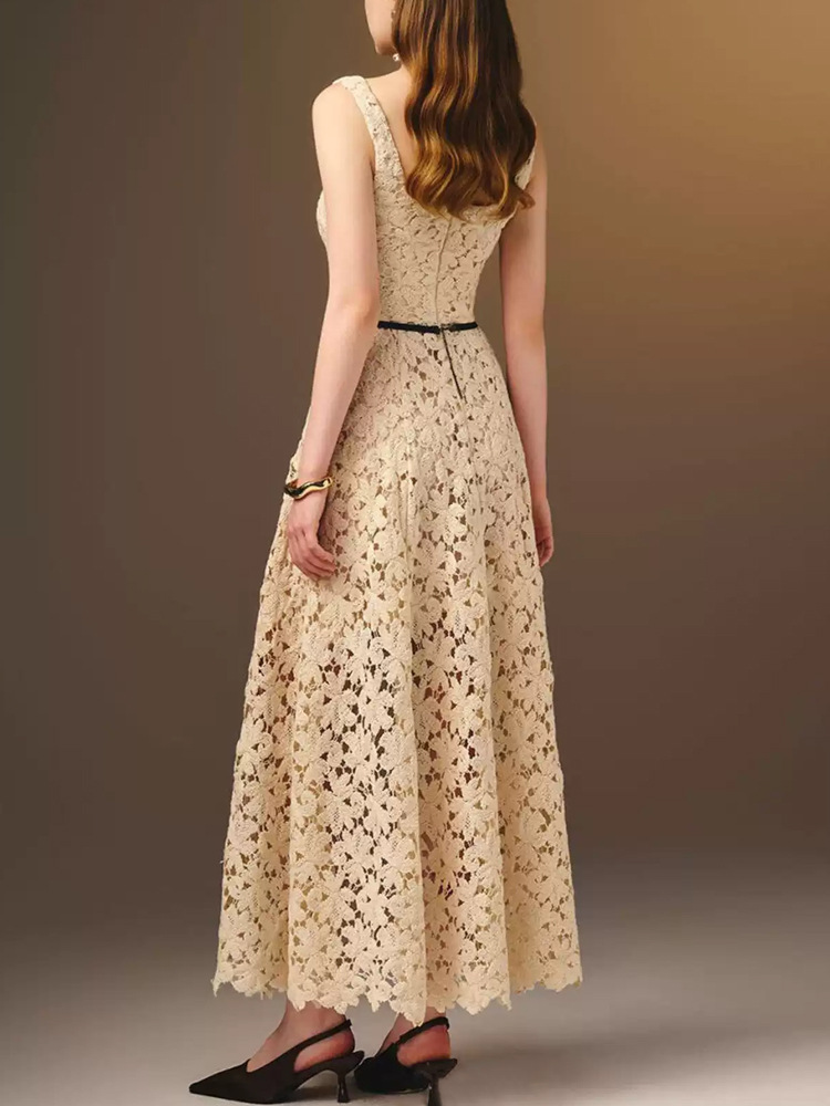 Apricot elegant dress halter sling long dress for women