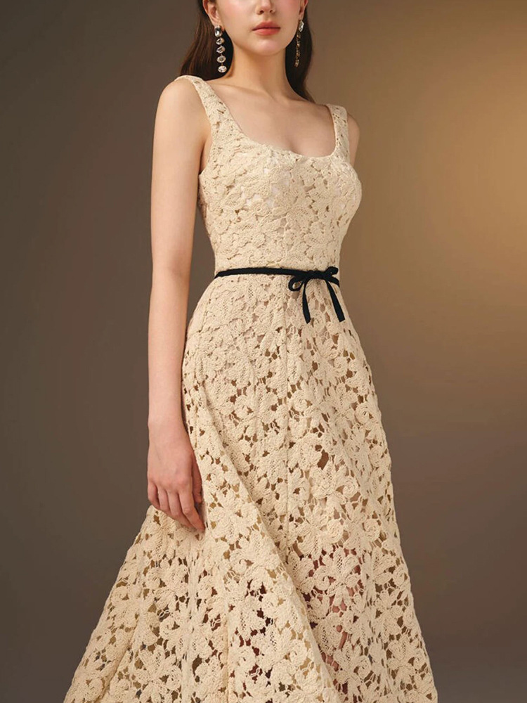 Apricot elegant dress halter sling long dress for women