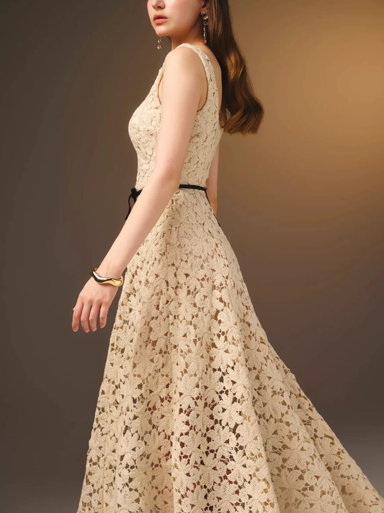 Apricot elegant dress halter sling long dress for women
