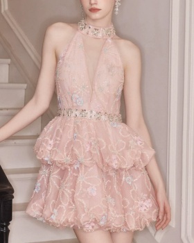 Cake V-neck formal dress pink dress for women