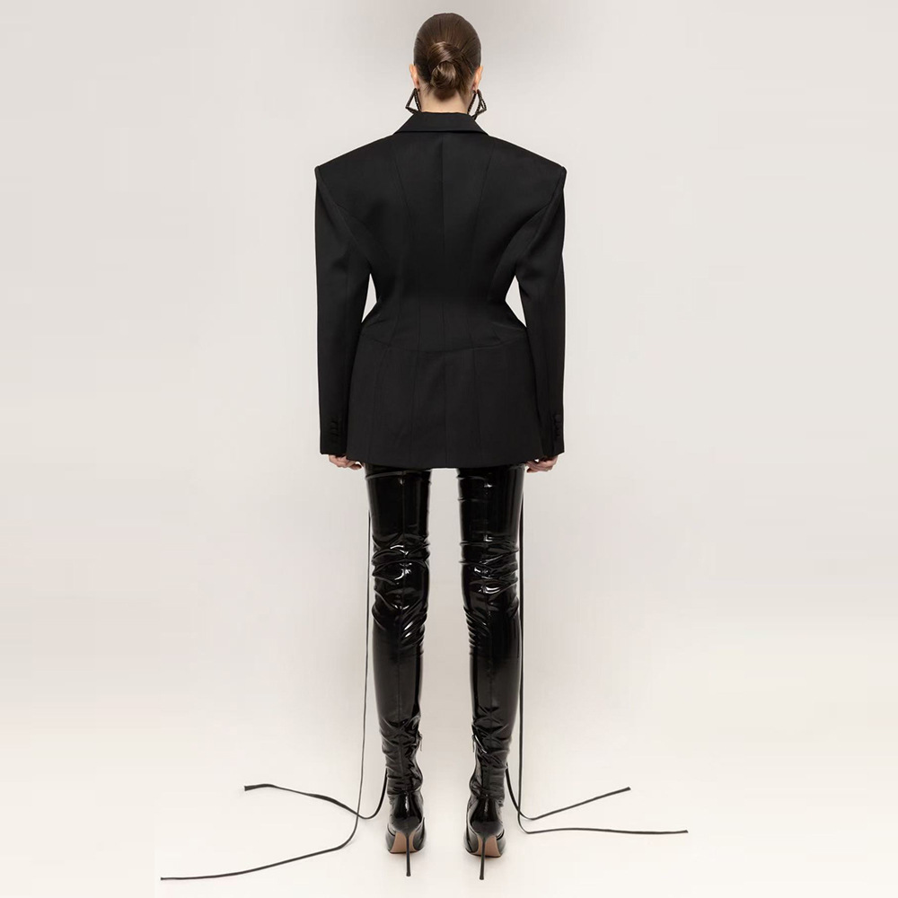 Drawstring tying business suit fashion long coat