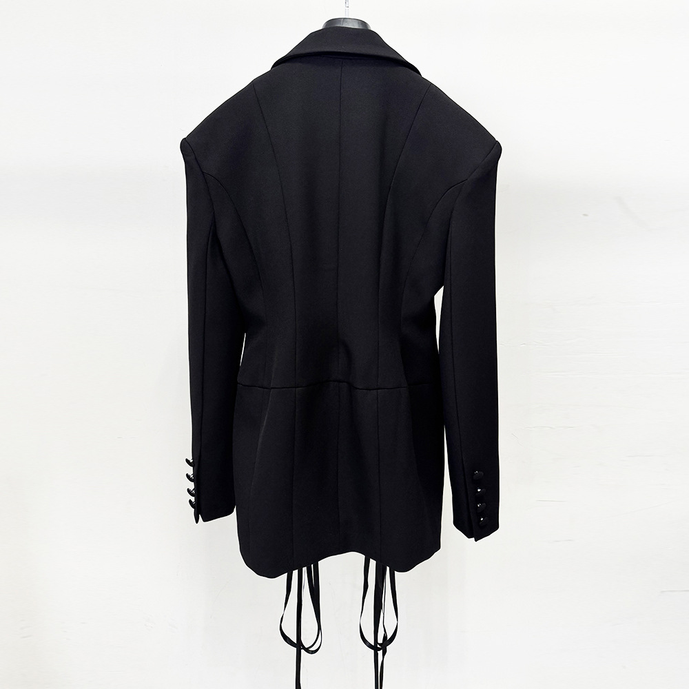 Drawstring tying business suit fashion long coat