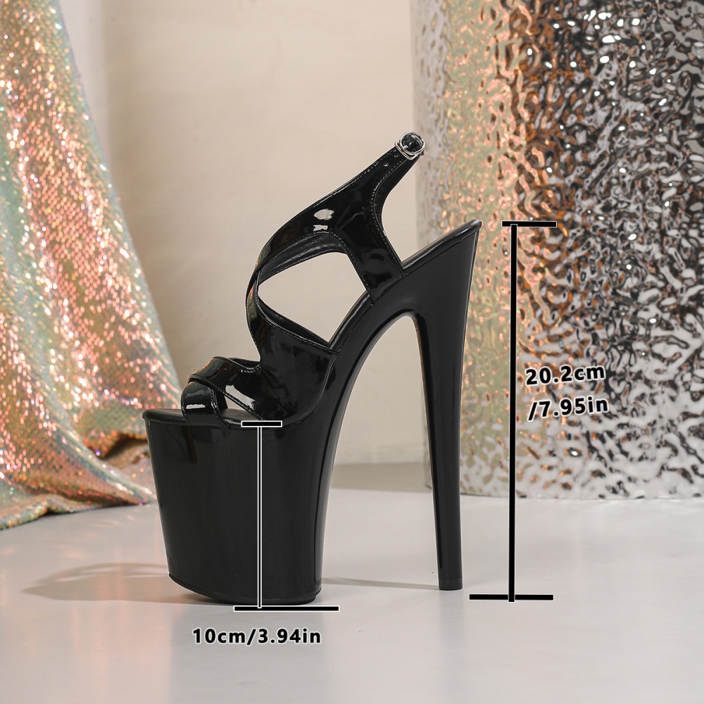 Heighten black round shoes high-heeled fine-root platform