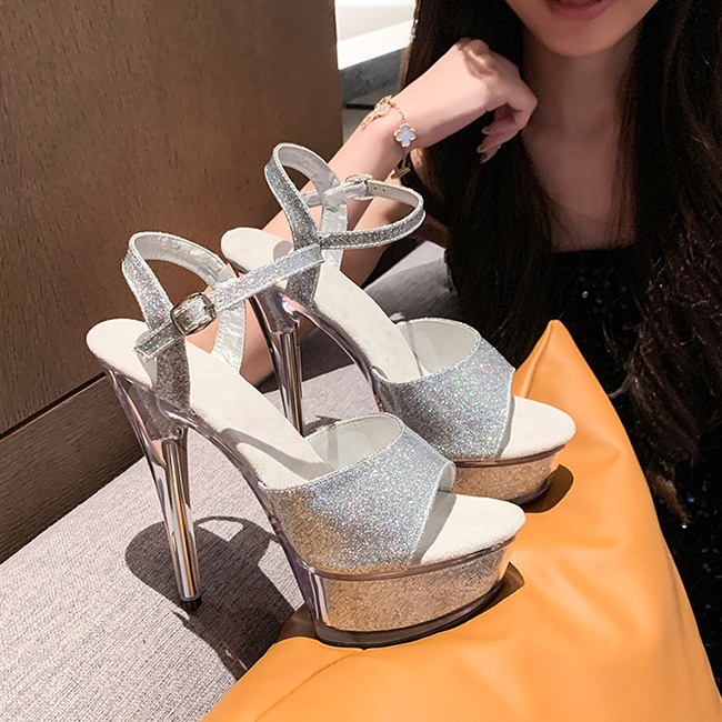 High-heeled summer fashion platform white hasp shoes