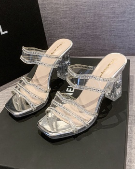 All-match transparent high-heeled summer rhinestone sandals
