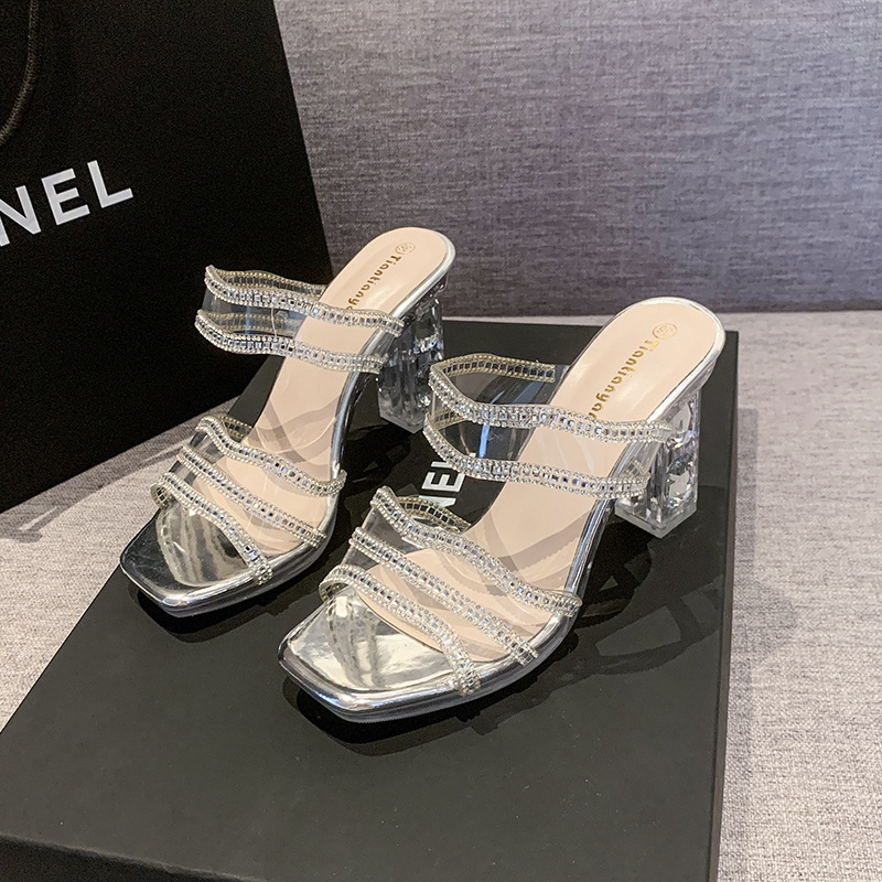 All-match transparent high-heeled summer rhinestone sandals