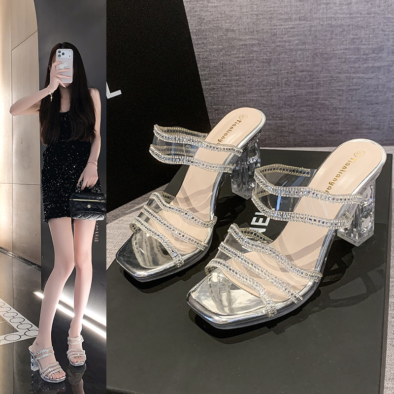 All-match transparent high-heeled summer rhinestone sandals