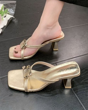 Square head fashion shoes middle-heel slippers for women