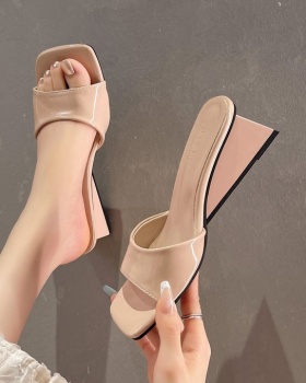 Square head lady slipsole slippers France style fashion shoes