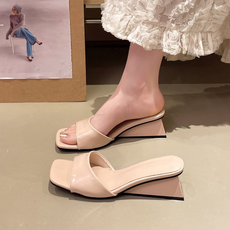 Square head lady slipsole slippers France style fashion shoes
