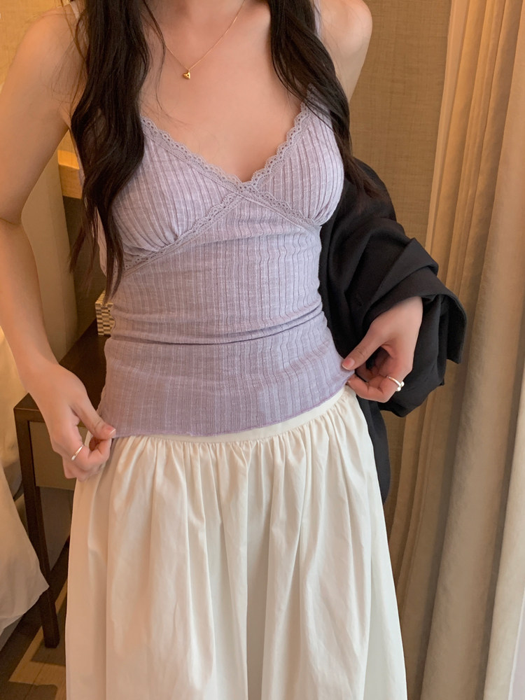 Short beauty back sling vest with chest pad lace tops