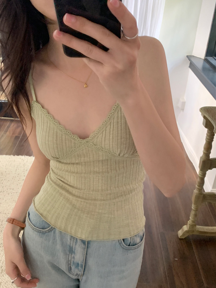 Short beauty back sling vest with chest pad lace tops